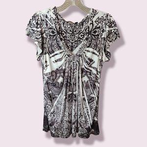 Apt. 9 Large V-Neck Printed Short Sleeve Blouse with embellishments …